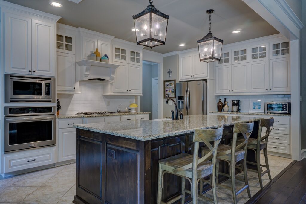 Kitchen with stone worktop